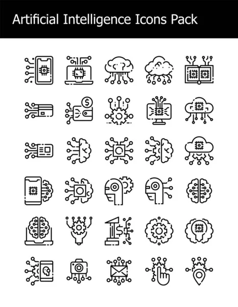 Set Artificial Intelligence Technology Icons Pack Simple Line Style Vector — Stock Vector