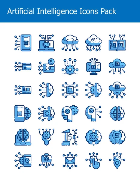 人工知能技術のアイコンセットには2つのトーンスタイルのベクトルイラストが入っています — ストックベクタ