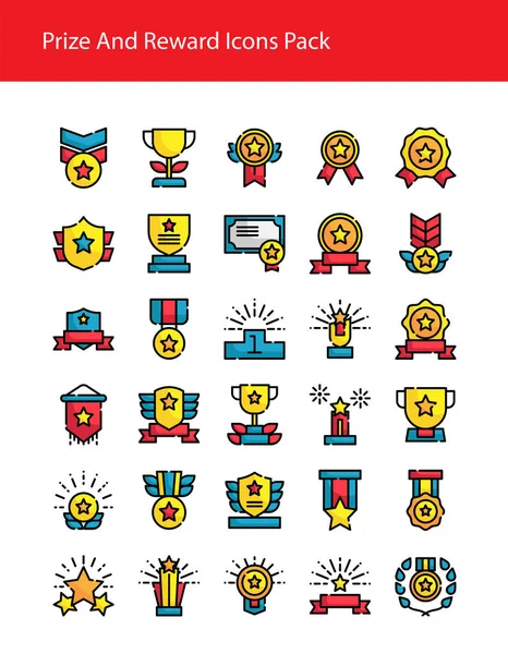 Set Reward Award Prize Icon Set Filled Outline Style Vector — Stockový vektor