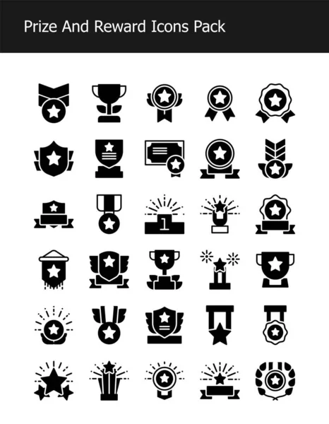 Set Reward Award Prize Icon Set Solid Glyph Style Vector — ストックベクタ