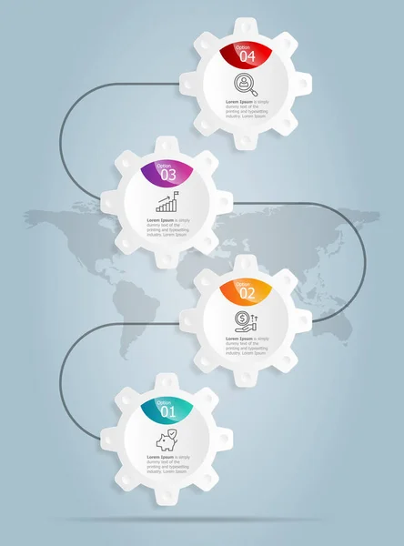 Rueda Dentada Abstracta Infografías Verticales Presentación Elemento Plantilla Con Icono — Vector de stock