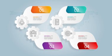 Yatay bilgi sunum ögesi şablonu iş simgesi 4 seçenekli vektör resimleme arkaplanı