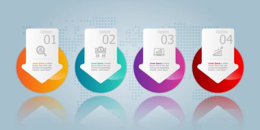 Yatay bilgi sunum ögesi şablonu iş simgesi 4 seçenekli vektör resimleme arkaplanı
