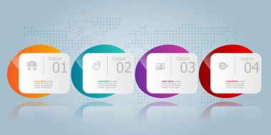 Yatay bilgi sunum ögesi şablonu iş simgesi 4 seçenekli vektör resimleme arkaplanı