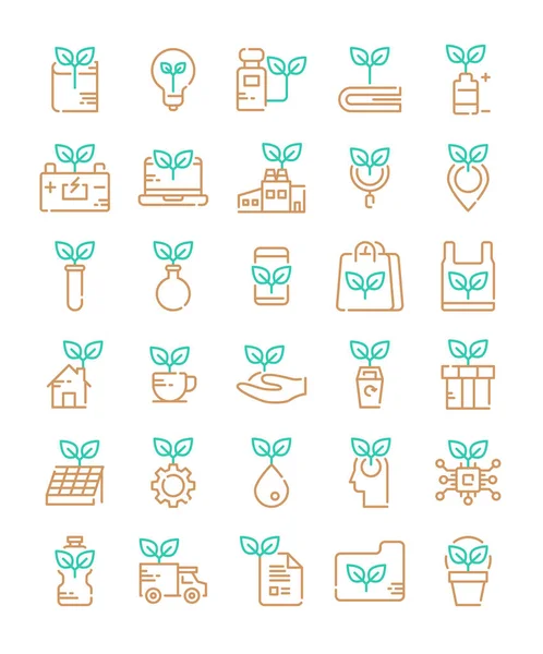 Conjunto Línea Color Ecológico Iconos Vector Ilustración — Archivo Imágenes Vectoriales