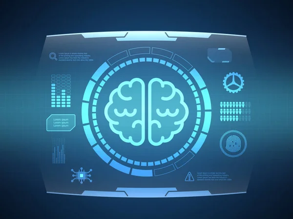 Abstracto Cerebro Futurista Hud Pantalla Interfaz Ciencia Ficción Tecnología Fondo — Vector de stock