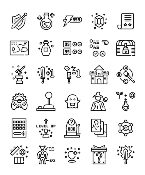 Conjunto Línea Simple Rpg Ítems Del Juego Iconos Vector Ilustración — Archivo Imágenes Vectoriales