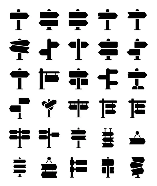 Set Solid Silhouette Signboard Icons Vector Illustration — Stock Vector