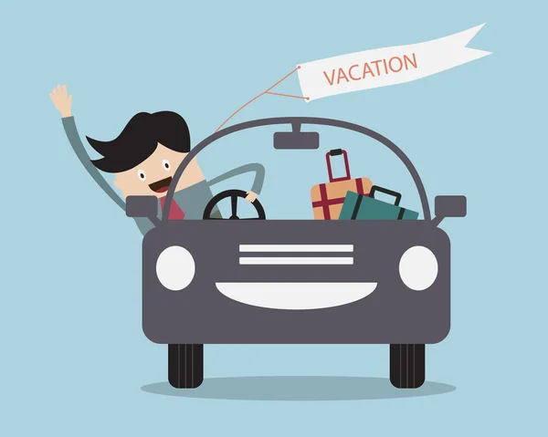 Empresario feliz en coche en sus vacaciones — Archivo Imágenes Vectoriales