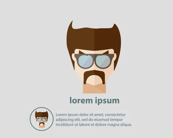 Hipster mâle portant des lunettes aux cheveux bruns — Image vectorielle