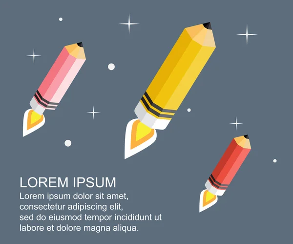 空间创意启动概念铅笔火箭午餐 — 图库矢量图片