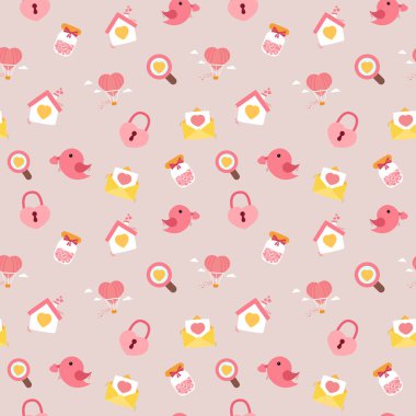 Sevgi ve kalp pürüzsüz desen dekorasyon elementi düz tasarım vektör çizimi