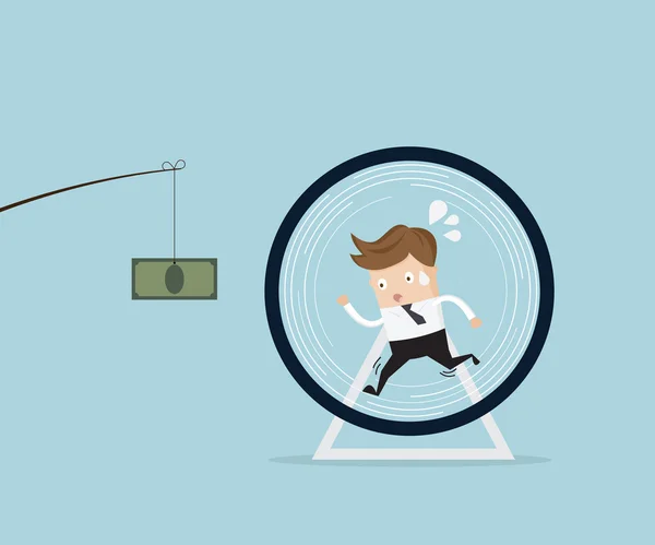 Businessman running in hamster wheel — Stock Vector