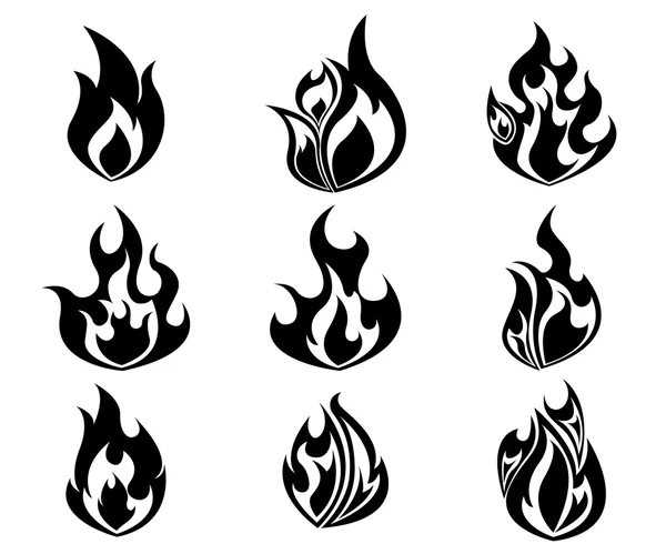 Комплект огня, икона пламени в черно-белом цвете — стоковый вектор