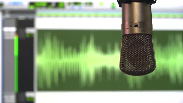 Close Microphone Live Recording Podcast Interview Radio Music Studio Recording — Stock Video