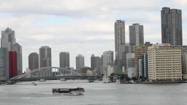 Weergave van gebouwen in tokyo bay omgeving — Stockvideo