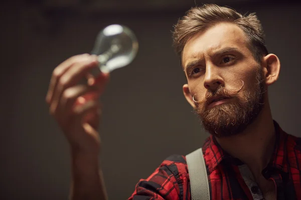 Emotional man with mustaches and beard — Stock Photo, Image