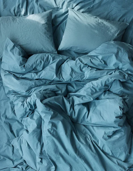 Photo Beautiful Ecological Natural Washed Cotton Bedding Bluish Green Colour — Stock Photo, Image