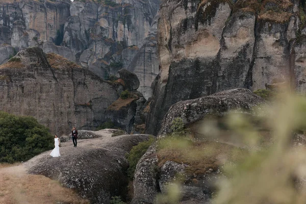 Incredible Wedding Photo Shoot Mountains Greece — Stock Photo, Image