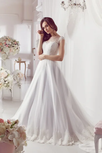 The beautiful woman posing in a wedding dress — Stock Fotó