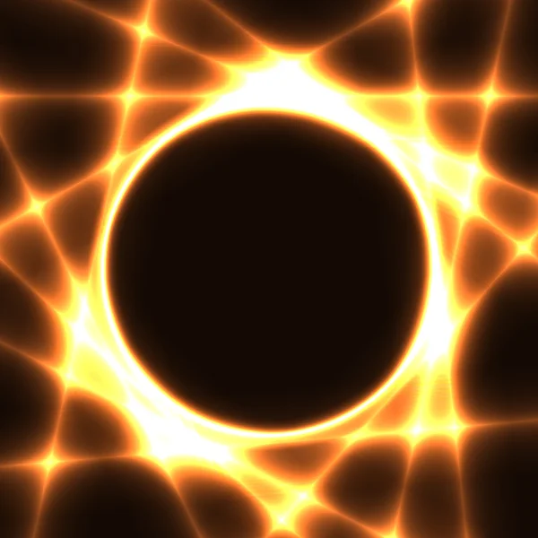 Plantilla de oro con círculo oscuro y rayos láser — Vector de stock
