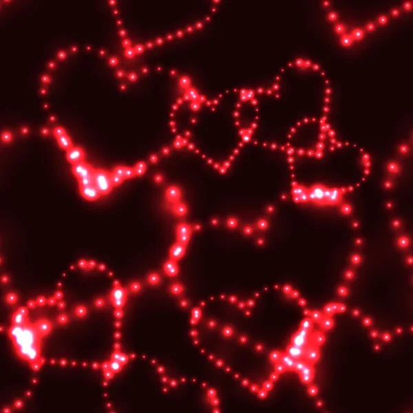 Neon shinning rode harten op een donkere achtergrond — Stockvector