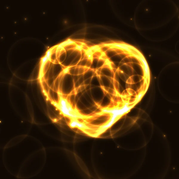 Gold Neon Plasma Laser Herz auf dunklem Hintergrund — Stockvektor