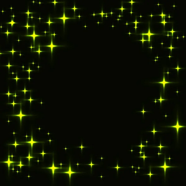 緑の輝く星から作られた境界線とダークテンプレート レーザーネオングリーンの星と黒の背景 — ストックベクタ