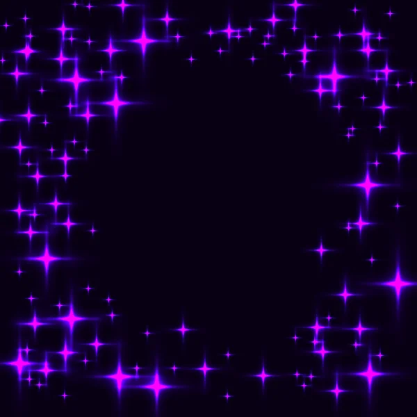 Plantilla Oscura Con Borde Hecho Estrellas Brillantes Púrpura Fondo Negro — Archivo Imágenes Vectoriales