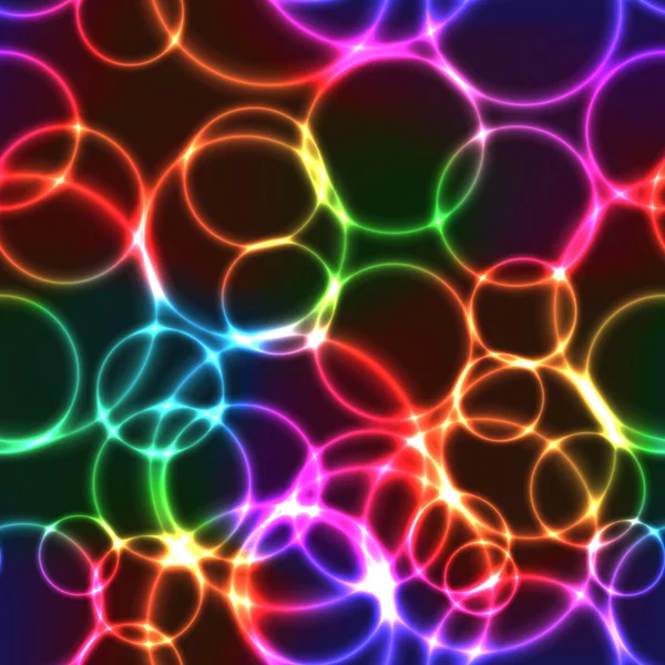 Néon bulles lumineuses couleur arc-en-ciel - fond sans couture — Image vectorielle