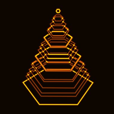 Altıgen katmanlarıyla yapılan altın parlayan teknoloji xmas ağacı lazer