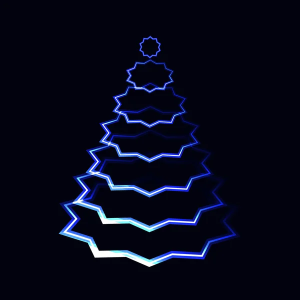 Blue neon laser shining Christmas tree made from stars layers — Stock Vector