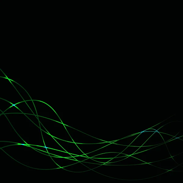 Latar belakang gelap dengan templat gelombang laser hijau - Stok Vektor