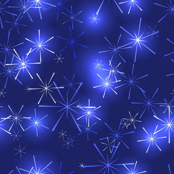 星や雪の結晶と暗い青色の背景 — ストックベクタ