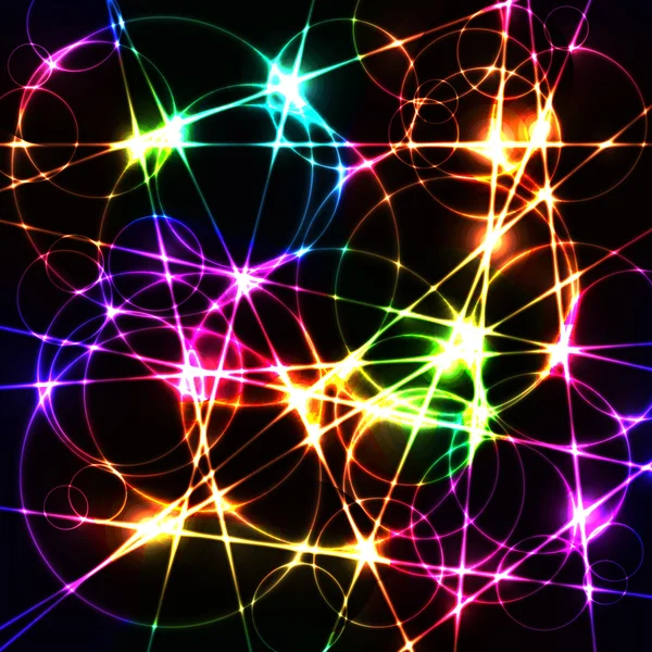 Chaos laser coloré lignes et cercles aléatoires — Image vectorielle