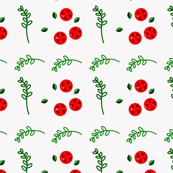Шаблон красных помидоров с зеленой веткой, нарезанные помидоры и зеленые веточки — стоковое фото