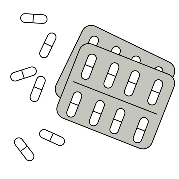 Egy sor gyógyszer tabletták, tabletták, antibiotikumok, placebo, sok különböző vitaminok vannak szétszórva az asztalon — Stock Fotó