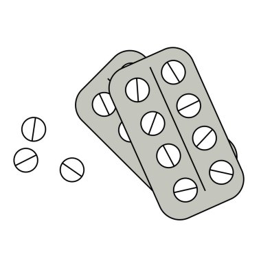 Beyaz yuvarlak tabletler su topladı ve yakına saçıldı. Antibiyotik seti.