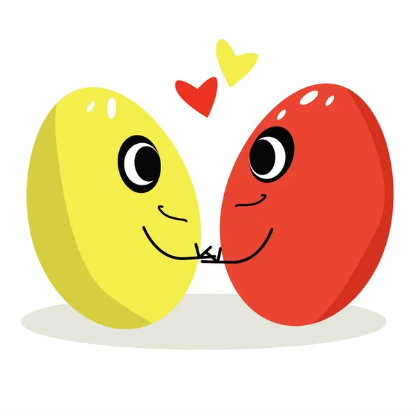 Cute cartoon character holding hands. Boy and girl Friends forever Love, Easter eggs in love, gold and red —  Fotos de Stock