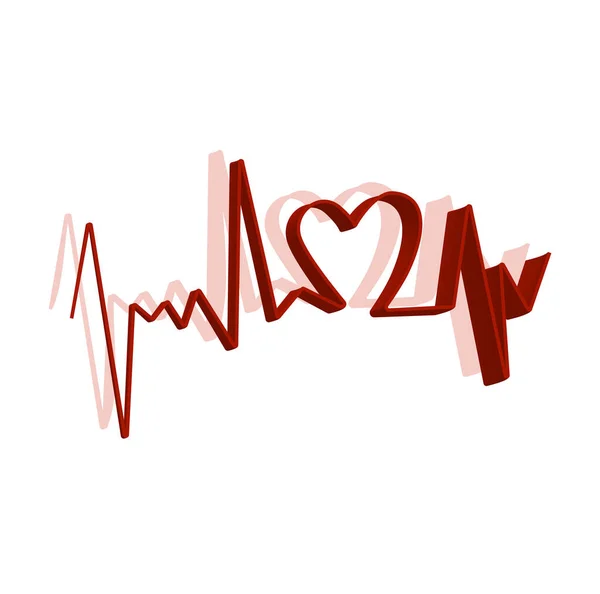 Cardiogram red heart smooth lines, voluminous big heart, valentines day — Stock Photo, Image