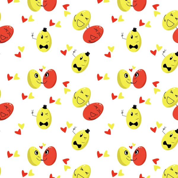 Padrão de ovos amarelos e vermelhos com emoções diferentes — Fotografia de Stock