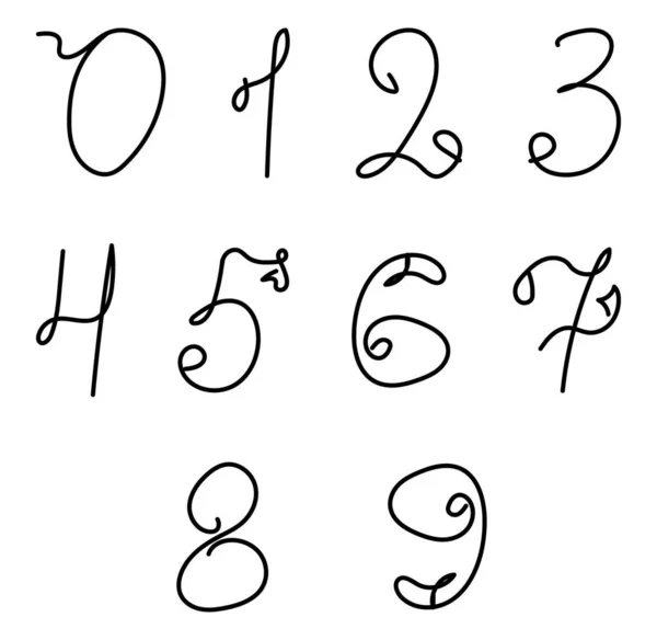 Numbers From Zero to Nine, firka számok sziluett elszigetelt fehér háttérrel. Kézzel rajzolt számok elszigetelt fehér háttér vázlat stílus — Stock Fotó