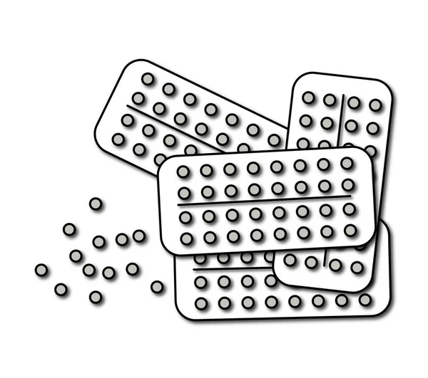 Médicaments comprimés, pilules, antibiotiques, placebos, de nombreuses vitamines différentes sont dispersées sur la table, style plat, vue de dessus classique des comprimés — Photo