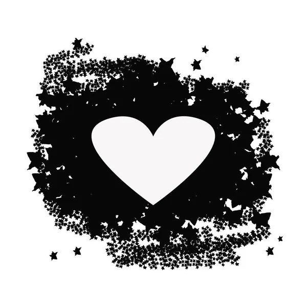 White heart on black background, valentines day greeting card,Black ink blots with drops, Abstract shapes, frames with a black grunge brushstroke texture. Isolated set of boundaries — Stock Photo, Image