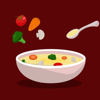 Sebze çorbası, sebze çorbası brokoli, havuç, mantar, domates, vejetaryen çorbası.