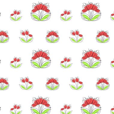 desenli kırmızı gelincikler, siyah çizgileri olan soyut çiçekler, güzel laleler, elle çizilen basit çizimler.