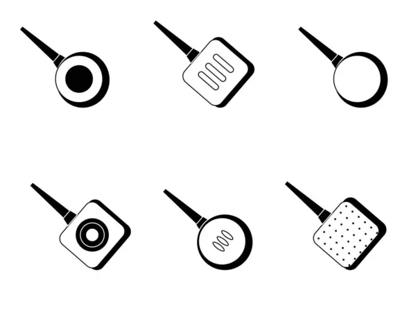 Set The frying pan icon. Страховая кастрюля черная иллюстрация. Концепция логотипа сковородки. иконка силуэта, обжарка поверхности, обратная сторона днища блюда — стоковое фото