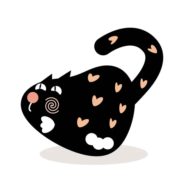 Şirin siyah kedi, kalbi olan kedi, sırtına kedi kemeri takıyor. — Stok fotoğraf