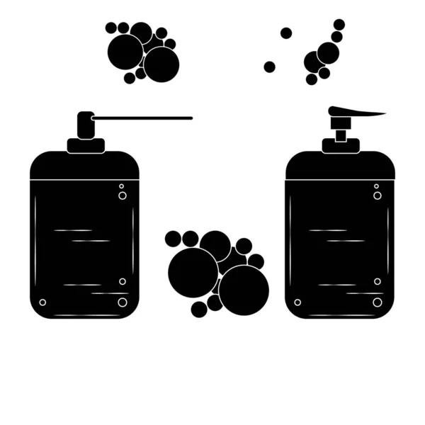 Illustrazione semplice disinfettante per le mani, modello pubblicitario bottiglia di plastica con dispenser su sfondo bianco, due dispenser, sapone per le mani — Foto Stock