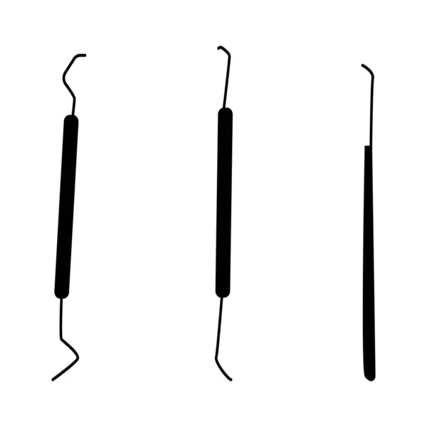 Einfache Illustration einer professionellen Reihe von zahnärztlichen Instrumenten zur zahnärztlichen Untersuchung, Instrumente auf weißem Hintergrund. Skizze der Ausrüstung zur Behandlung von Zahnschmerzen — Stockfoto
